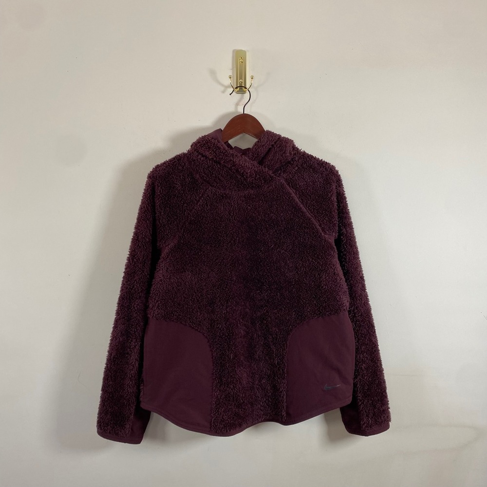 Nike Sherpa Therma Fleece Sweatshirt Hoodie Burgundy Small Athleisure Cozy